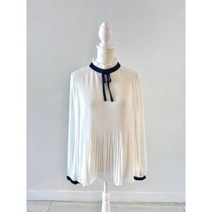 Ted Baker London Pleated High Neck Tie Chiffon Blouse Top Sz 2